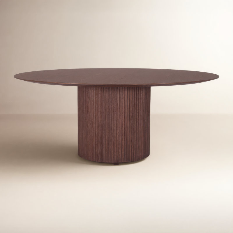 Anela Oak Round Solid Wood Base Dining Table, Brown