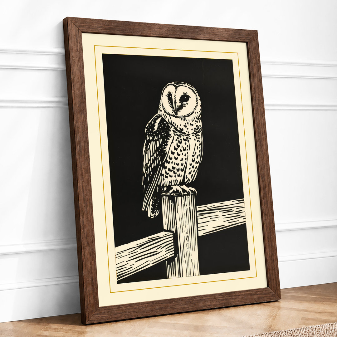 Barn Owl Perched Vintage - Framed Print