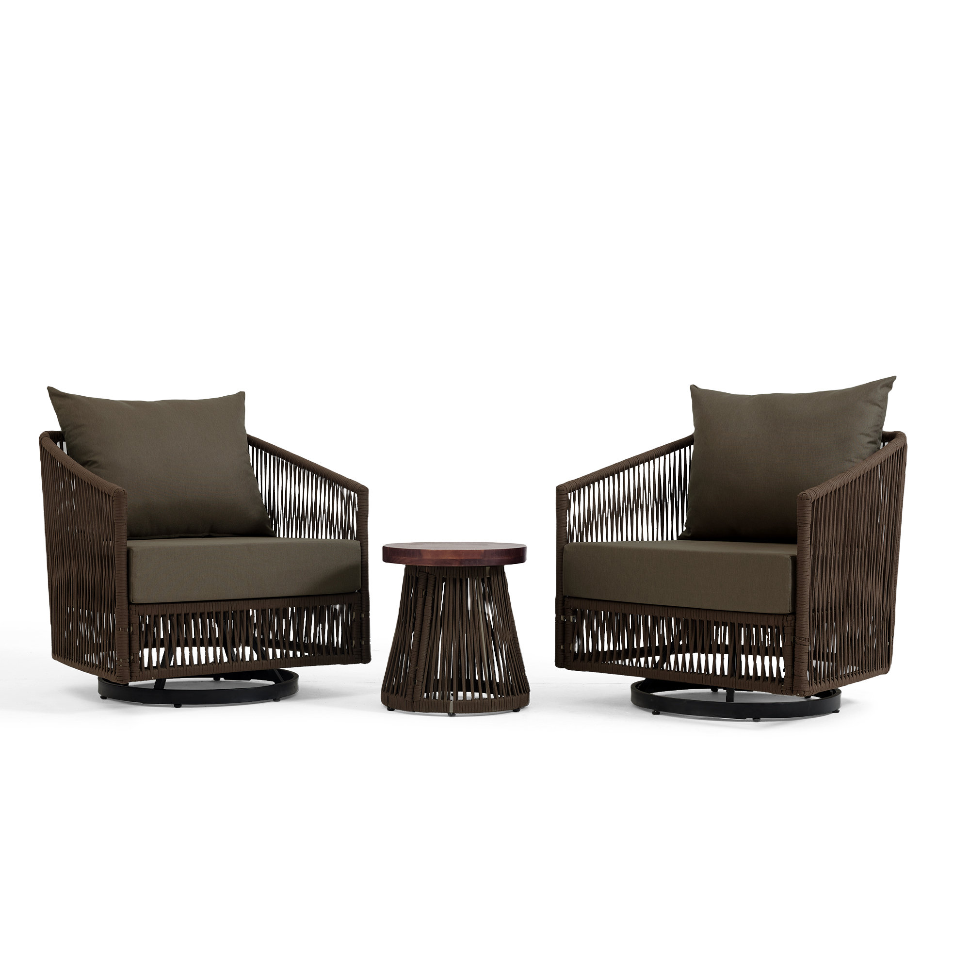 Latitude Run® Swivel Patio Chair Set with Cushions and End Table | Wayfair