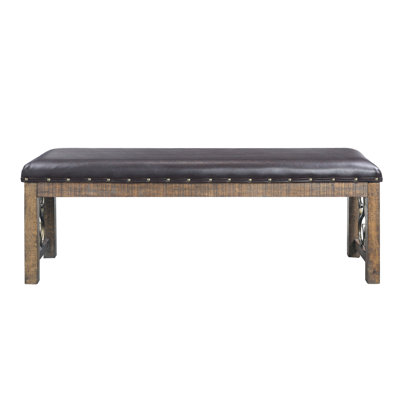 300Lbs - Bearing Bench, 3" Cushion, Black Synthetic Leather, Weathered Cherry Finish, Kd Configuration, 16" Floor Headroom, Rubber Wood, Plywood, Pu Foam, Metal, 56" Width, 17" Depth, 20" Height