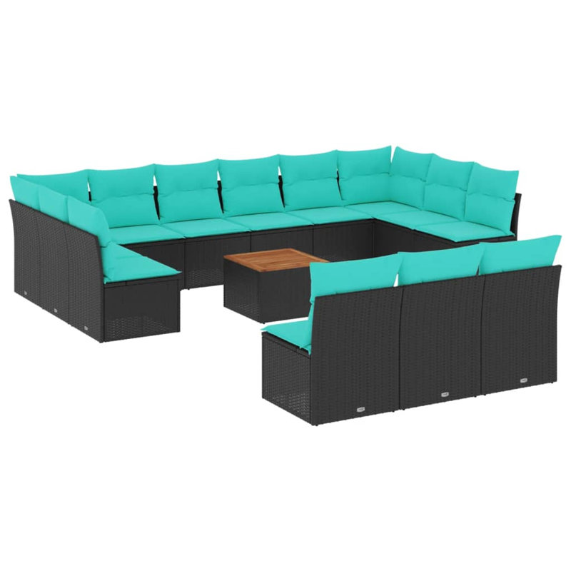  Ensemble de canapé de patio 14 pièces avec coussins en rotin de polyester noir