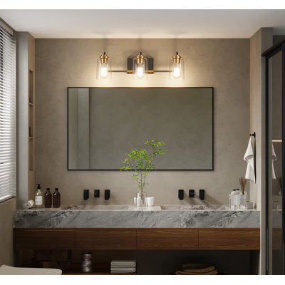 Appliques murales de salle de bain rétro à 3 lumières pour salle de bain sur miroir en laiton noir pour salle de bain (laiton)