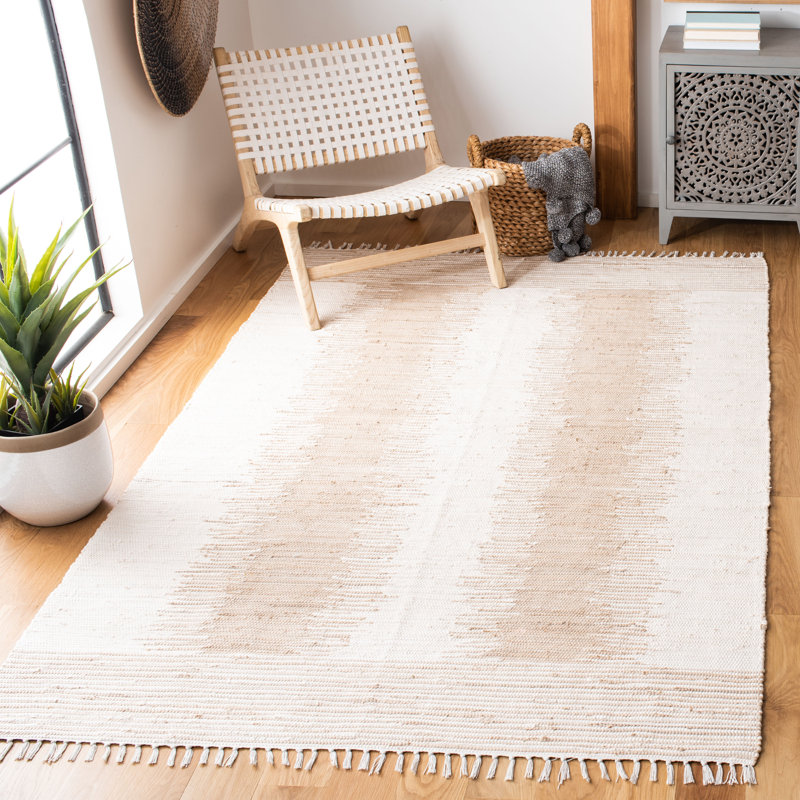 Tapis beige en coton tissé à la main Annia, Rectangle 5 pi x 8 pi