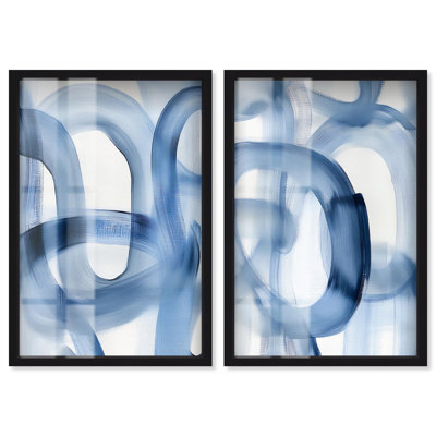 Ensemble d'œuvres d'art abstrait sur toile « Fading Blue Mist Duet » d'Art Remedy, cadre noir, 10 x 15