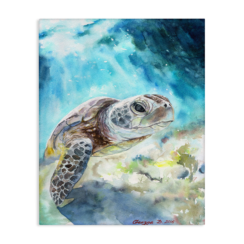 «Sea Turtle Ocean Animal Watercolor Painting», impression sur toile, H 48 po x l 36 po