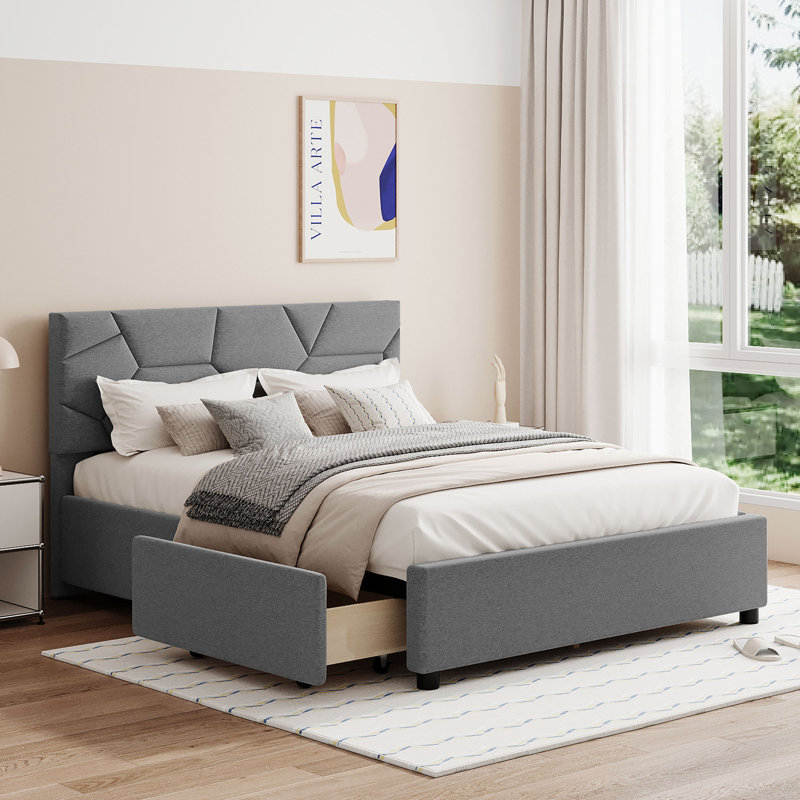 Lit plateforme tapissier Donard, Double, gris