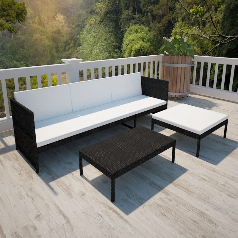 Siège profond avec coussins 3 pièces Ardeth, Structure noire / coussin blanc crème