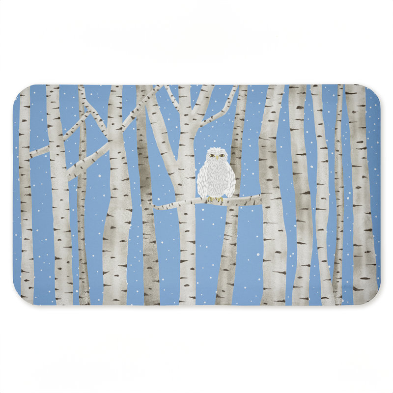Tapis de sol anti-fatigue Winter Birches & Owl, design par Darlene Seale, 30 po x 18 po