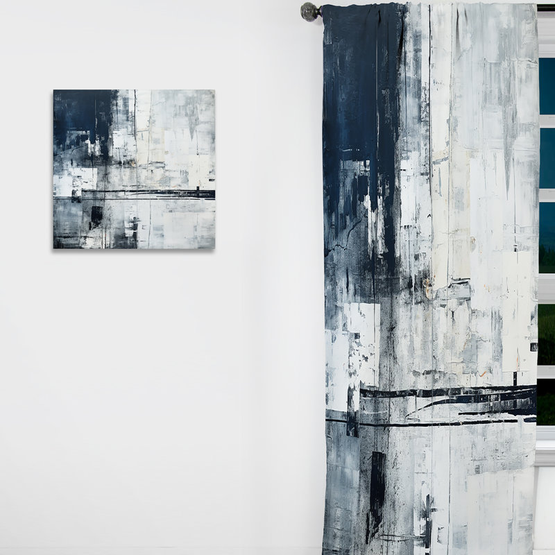 Rideau en velours moderne noir et blanc Marchese City Expression Road Expression V - obscurcissant - 1 panneau