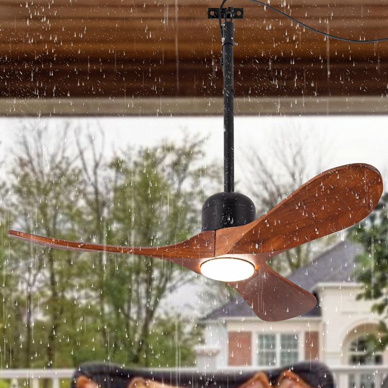 42" Solid Wood Outdoor Ceiling Fan with Remote, Damp Rated Patio Gazebo Fan with 16ft Plug-in Cord & Hardwire Option, Dimmable Light with Memory Function