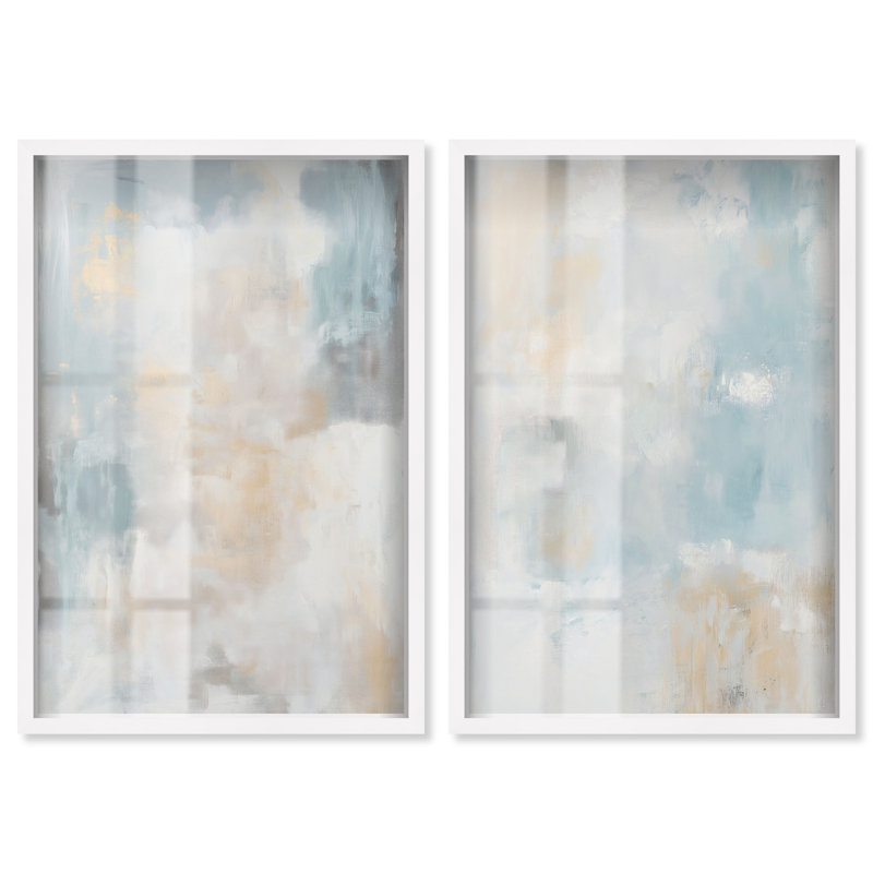 «Neutre moderne, minimaliste, abstrait, paire, boîte-cadre» par Art Remedy, 17" H x 24" W, Blanc
