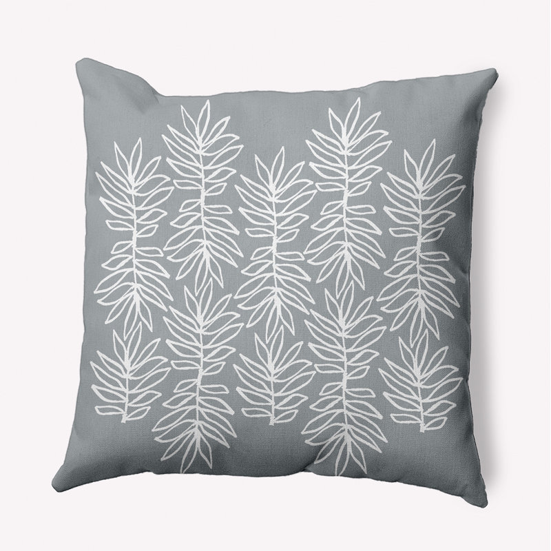 Coussin intérieur / extérieur Leafy Branch, H 18 po x l 18 po, Floral gris / blanc