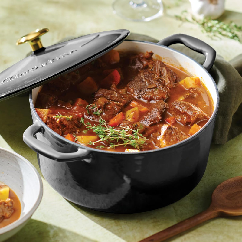 Cocotte en fonte émaillée avec couvercle, 5,5 pintes, Noir