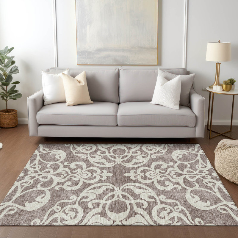 Chayden Washable Damask Indoor / Outdoor Rug, Rectangle 10' x 14'