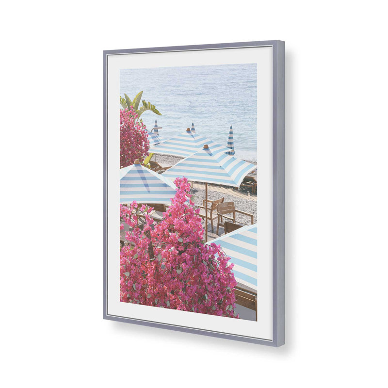 «Bougainvillea By The Sea», reproduction d'art, H 21,25 po x l 17,25 po, Cadre de coin ouvert en chrome poli