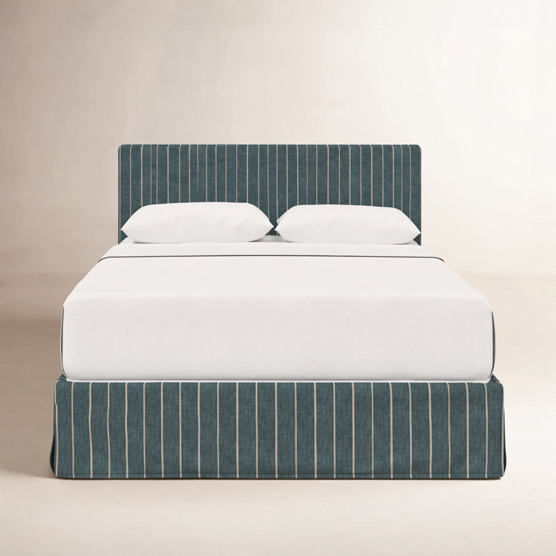 Verona Upholstered Slipcover Bed, Queen, Fritz Indigo Stripe