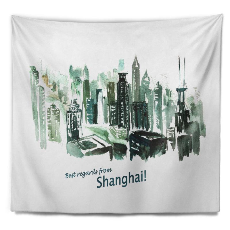 Tapisserie d'illustration vectorielle shanghai cityscape, H 32 po x l 39 po
