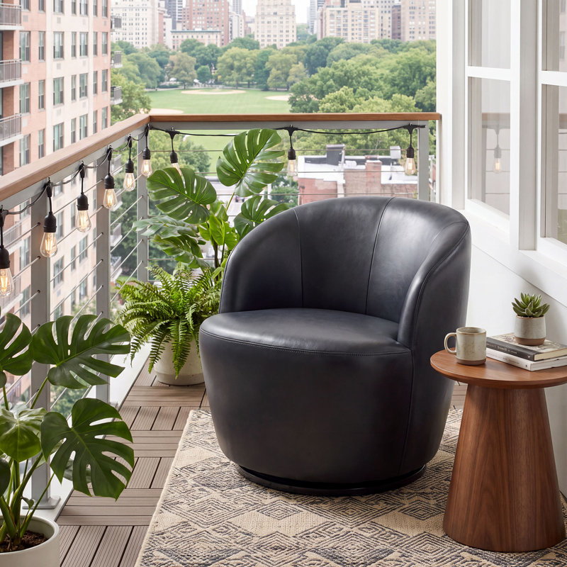 Fauteuil demi-tonneau Hadriel, Black Faux Leather