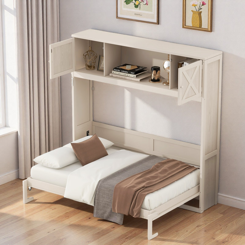 Lit escamotable rustique avec armoires de rangement et structure en bois Gaudet