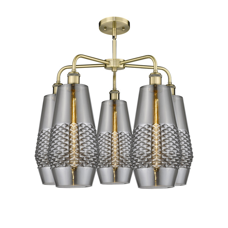 Lustre 5 lumières Monabo, Fumée, Laiton antique