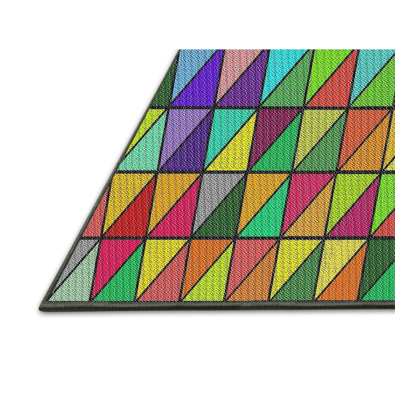 Tapis jaune/bleu/orange à motifs, Rectangle 5 pi x 7 pi