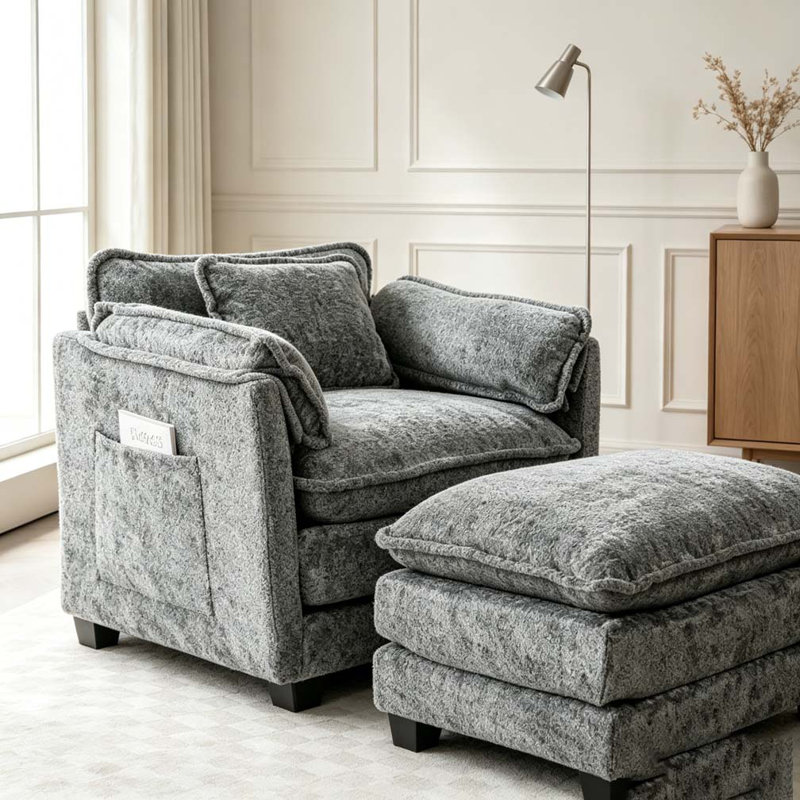 Oversized Sofa Chair, Dark Grey Boucle
