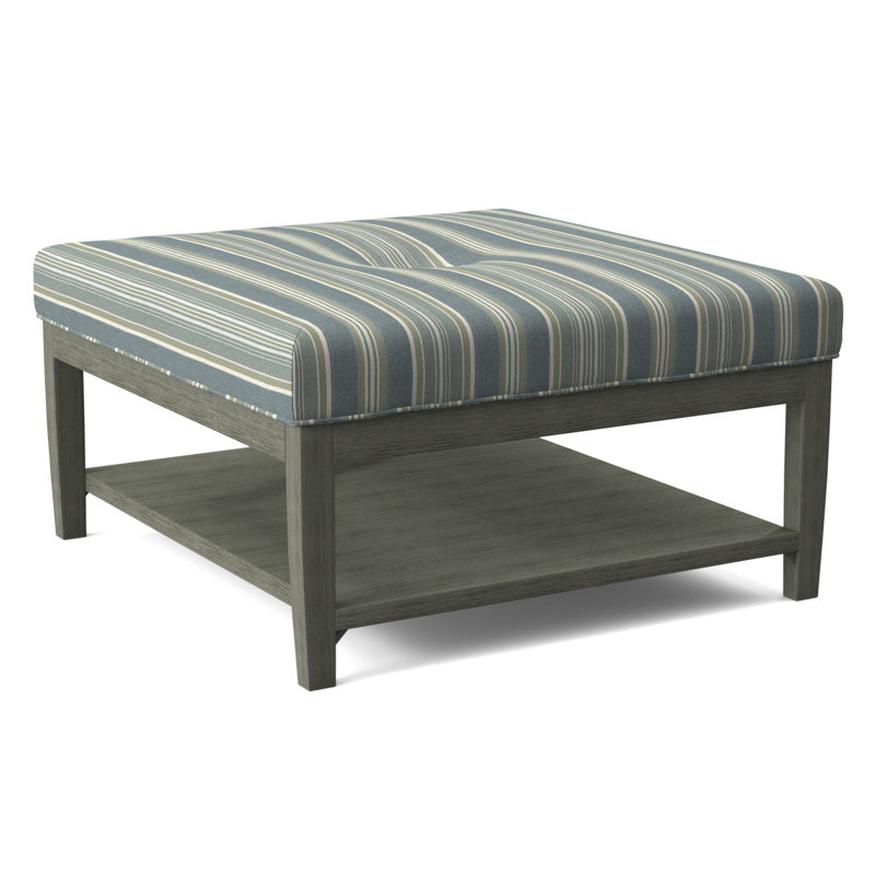 Hammond Square Ottoman, Green and Blue Stripe; 0252-54, Nickel Finish