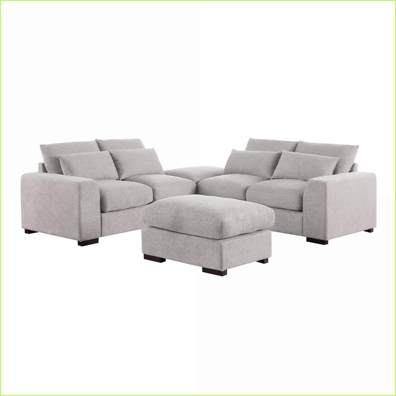 Canapés modulaires, modulaire en mélange de lin avec 2 repose-pieds Glam | Gris clair | Lin