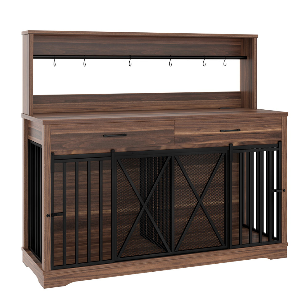 One Allium Way® Retro Barn Door Double-Layer Dog Crate with Ample ... - Double Layer Dog Crate And Bed