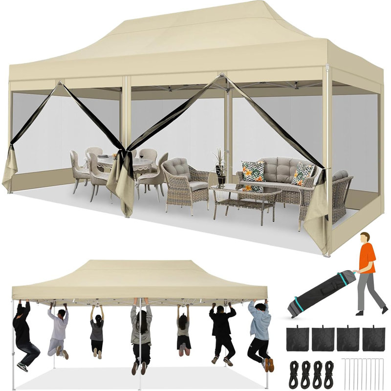 10x20 Heavy Duty Pop Up Canopy Tent with 6 Sidewalls, Commercial Gazebo Party Tent, Dark Blue