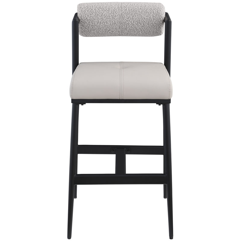 Kasaan Upholstered Counter Stool with Metal Frame, Taupe Boucle Fabric