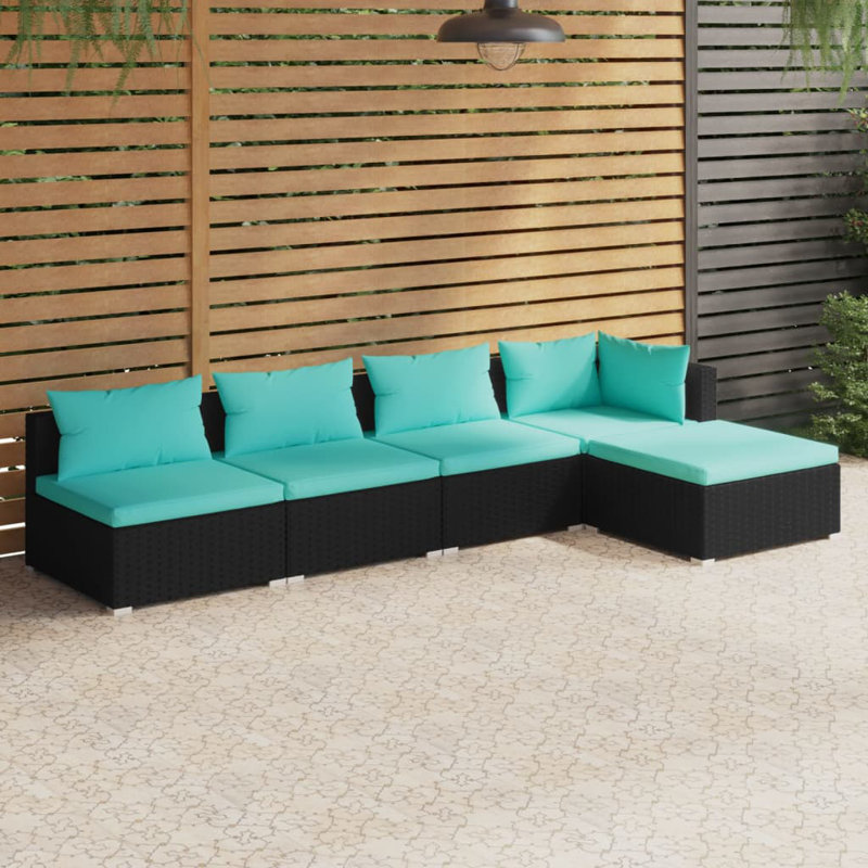 5 Piece Lounge Sofa Seating Group, Blue, Black