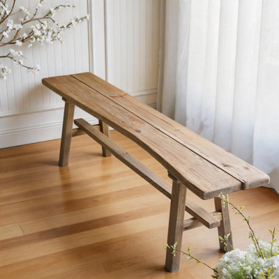 71x13x20.5" Recycled Pine Wood Bench With Grained Brown Finish And Angled Legs