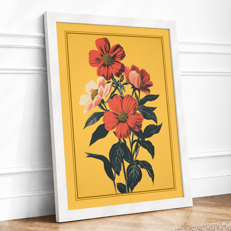 Triple Bloom Botanical - Framed Print, A2 - 59.4 x 42.0 cm, White