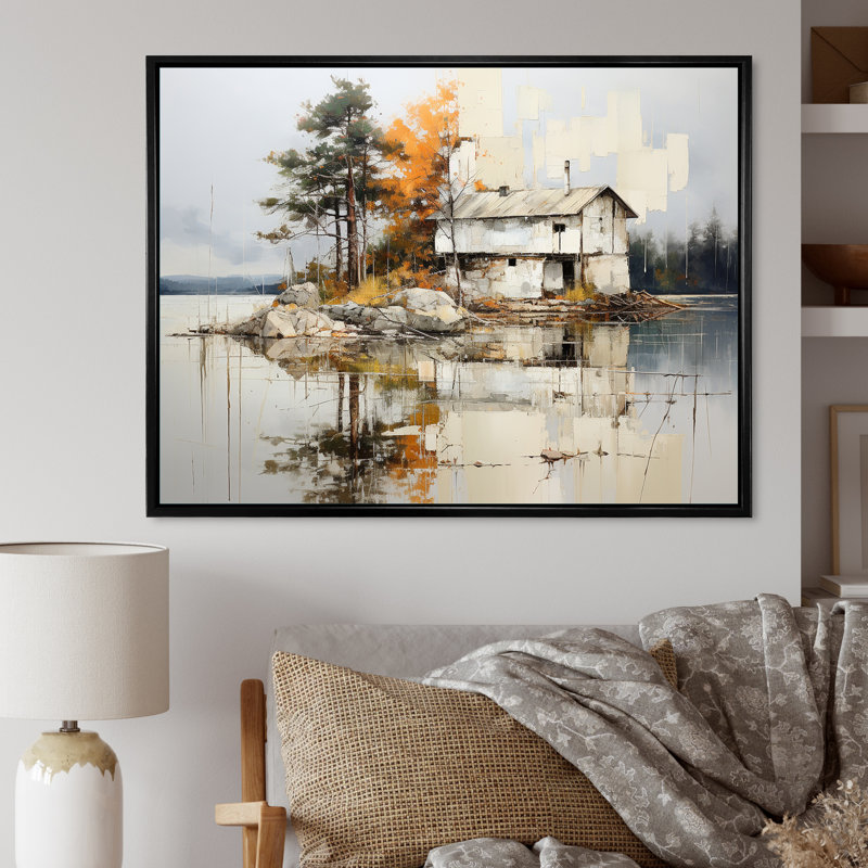 «Lakeside House Autumn Leisure I», reproduction sur toile, Black Picture Framed, 24" H x 32" W