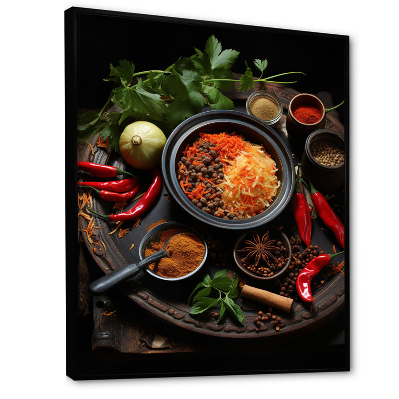 Cuban Cuisine - rouge sur toile, H 32 po x l 24 po x P 1 po, Cadre flottant noir