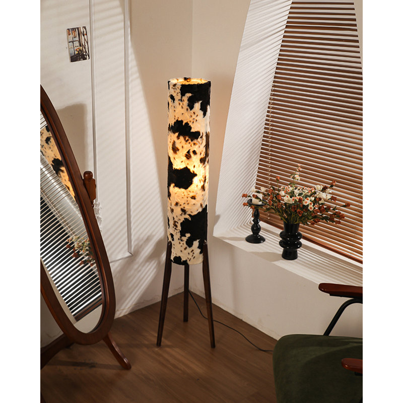 Zen-style iron art wooden plush fabric-covered floor lamp