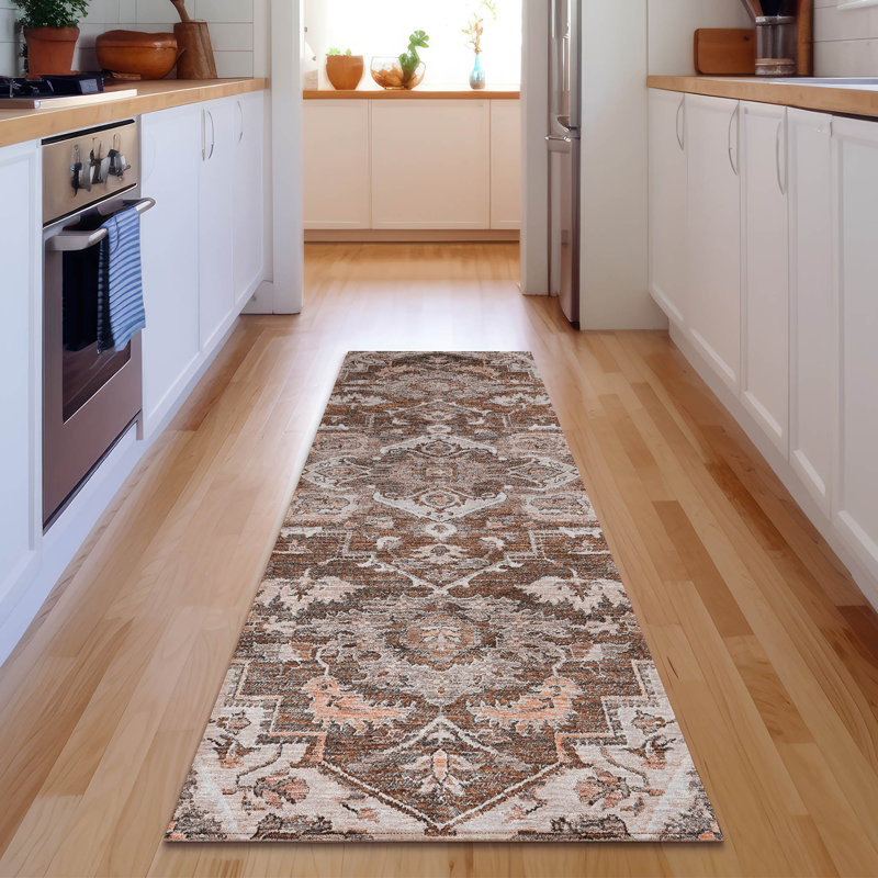 Premium Machine Washable Prisco Terracotta Rug, Runner 2'3" x 7'6"