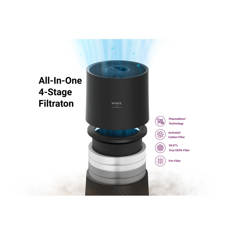 Winix A230 360 Degree All-in-One 4-Stage True HEPA Air Purifier with PlasmaWave Technology, Black
