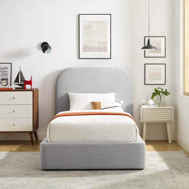 Lit plateforme tapissier Keyné, Simple, Tissage chiné gris clair