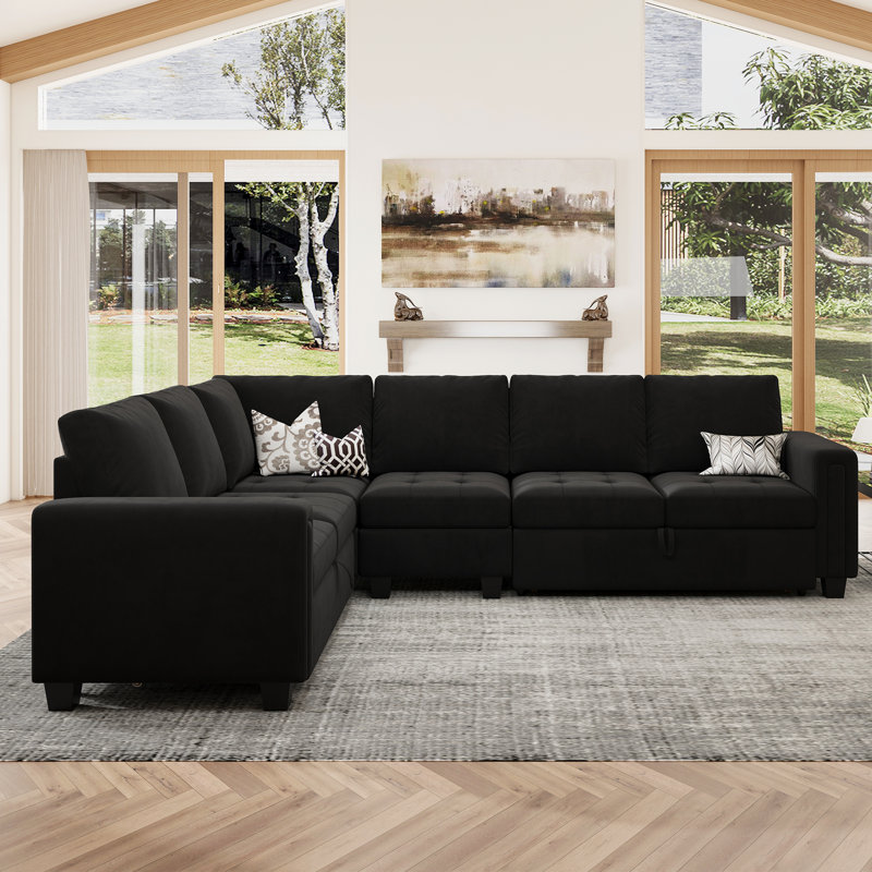 Divan-lit modulaire en L Shavera, Velours noir