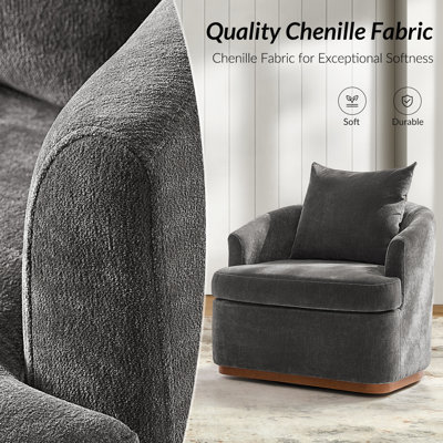 Berklie 31"W Modern Chenille Swivel Barrel Chair with Unique Arms and Solid Wood Legs