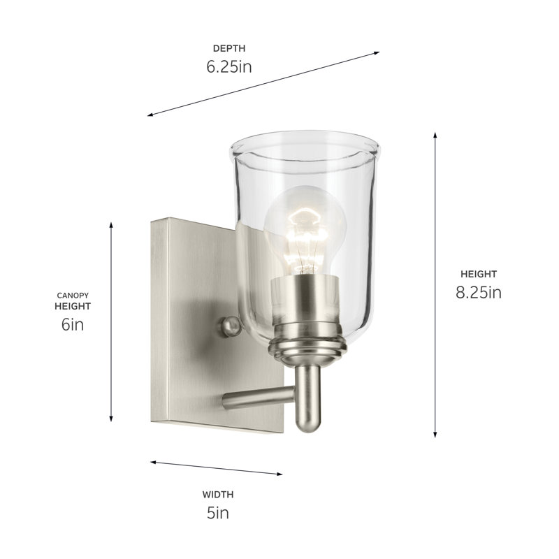 Applique murale 1 lumière 5 "avec verre transparent, Nickel brossé