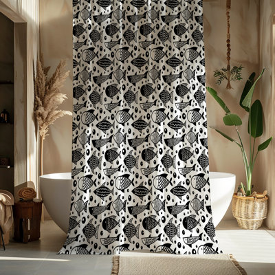 Black And White Fish Pattern Shower Curtain