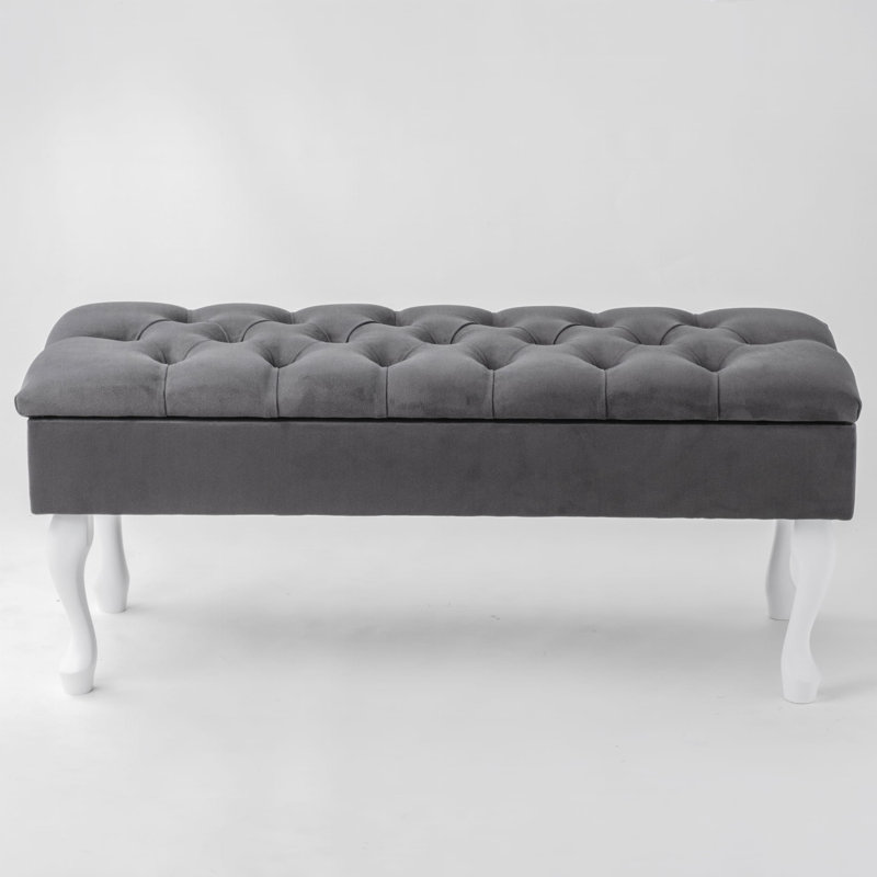 Velvet Upholstered Storage Bench, Graphite, H44 x W100 x D35cm