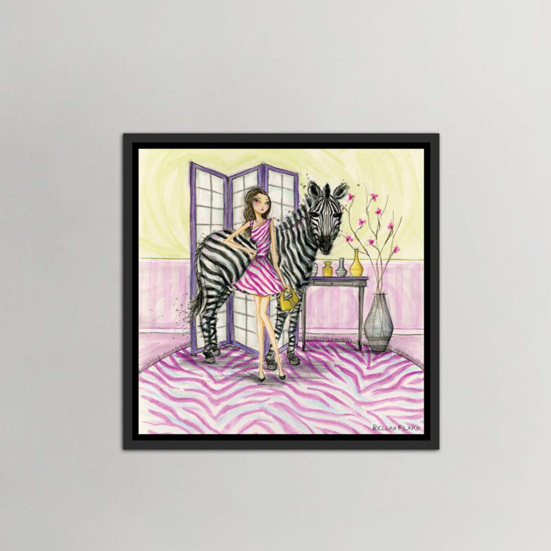 Zoe et zèbre art, H 18 po x l 18 po x P 1,5 po, Toile avec cadre noir