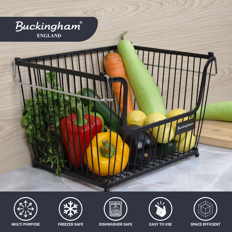 Buckingham Multi-Purpose Stackable Storage Organising Basket, Black, 23cm H x 27.5cm W x 31.5cm D