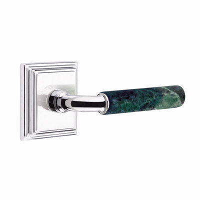 Ensemble de leviers de passage Emtek Select, rosette Wilshire, tige R-Bar, poignée en marbre vert, CF