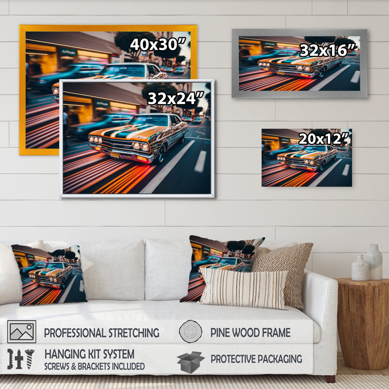 «Orange and Black Muscle Car Artistry», art mural sur toile «Cars American Muscle», H 30 po x l 40 po, Toile tendue