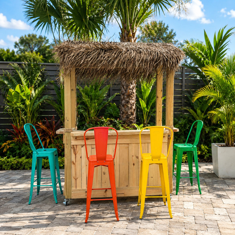 Bar Tiki d'extérieur 5 pi x 3 pi avec toit de chaume et finition bois